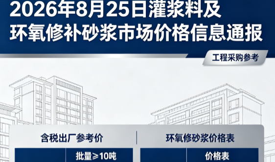 江源2026年8月25日灌浆料及环氧修补砂浆市场价格信息通报
